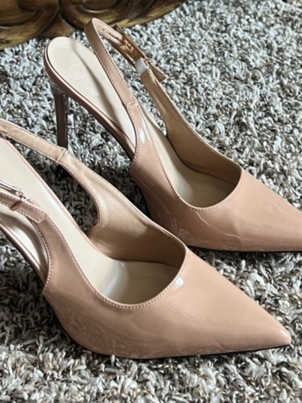Nude Patent Slingback Pointed-Toe Heels